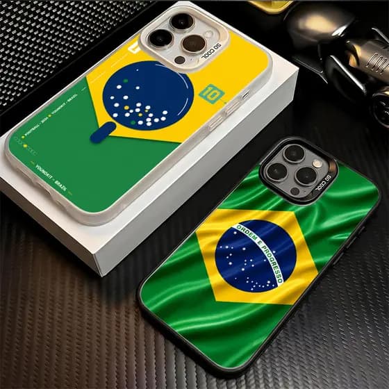 Capinha iphone 17/16/15/14/13/12/11 Pro max Capa para celular com a bandeira do Brasil e o craque do futebol número 10