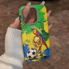 Textura granulada Capinha para iPhone 16/17 Pro Max Capa Copa Brasil Arara Textura Couro
