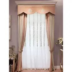 Luz de luxo americano francês estilo princesa rosa cortina frisada bordado gaze cortina engrossado francês alemão veludo