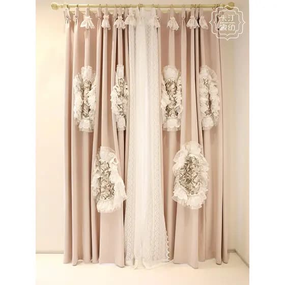 Luz de luxo creme estilo coreano estilo Pastoral engrossado Chenille luz rosa princesa quarto grande redondo flor cortin