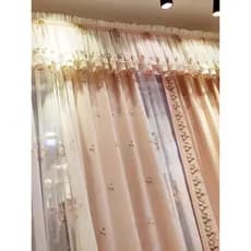 [Katin] Lindas cortinas rosa Pastoral estilo coreano americano com saia de renda bordada Cortinas para sala de estar