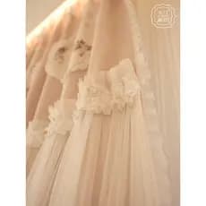 Estilo creme princesa quarto trevo de quatro folhas rosa pano cortina saia de renda pano gaze cortina integrada Caterpil