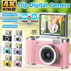 Câmera digital com zoom 4K CCD 8x, adequada para fotografia estudantil, compacta de 48MP, tela flip selfie de 180°