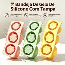 Bandeja De Cubos De Gelo De Silicone Com Tampa Segura Fácil De Desmoldar