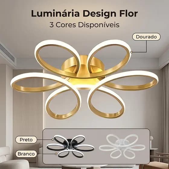 Luminária de Teto Design Flor Moderna 3 Cores Para Sala e Quarto