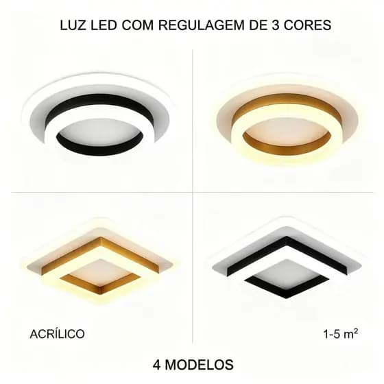 Luminária Pendente Dourada LED 3 Cores Metal Design Moderno para Sala e Cozinha