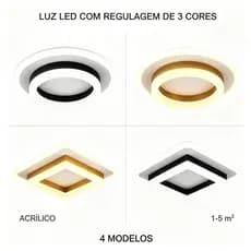 Luminária Pendente Dourada LED 3 Cores Metal Design Moderno para Sala e Cozinha