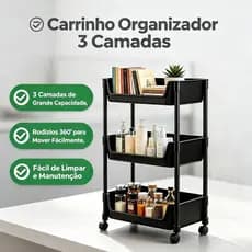 Carrinho Organizador 3 Camadas Plástico Engrossado Com Rodízios Montagem Simples Para Casa Cozinha