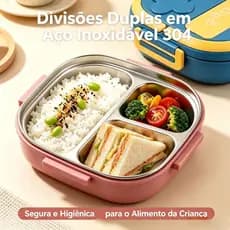 Lancheira Térmica Dividida Aço Inox 304 Sem BPA Anti Vazamento para Crianças Escola e Trabalho