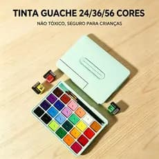 Kit Tinta Guache 24 36 56 Cores Profissional com Pincéis Alta Pigmentação Cores Vibrantes Não Tóxico