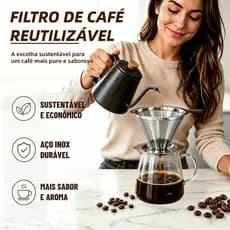 Filtro de Café em Aço Inox Reutilizável  Durável e Fácil de Limpar Sem Papéis Filtrantes