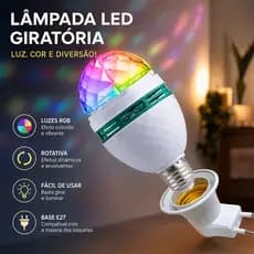 Lâmpada LED Colorida Giratória E27 Efeito de Luz RGB Vibrante Bivolt Perfeita para Festas Eventos e Decoração