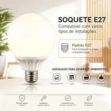 Lâmpada LED Globe Soquete  E27 Durável Instalação Fácil Bivolt Ideal para Uso Residencial Lojas e Escritórios