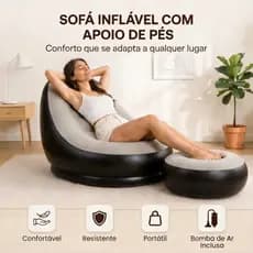 Poltrona Inflável com Puff, Sofá Preguiçoso Portátil Fácil de Inflar para Descanso