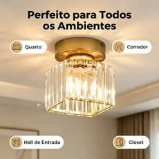 Lustre de Cristal de Teto Luxuoso Soquete E27 3 Cores de Luz Ideal para Quarto Corredor e Hall de Entrada
