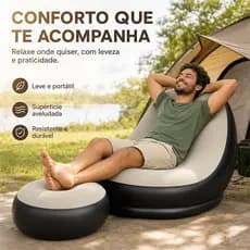 Sofá Inflável de Lazer com Puff Incluso Bomba de Ar Integrada Perfeito para Uso Interno e Externo Ideal para Camping
