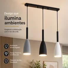 Lustre Pendente Linear de 3 Luzes Design Cônico Moderno Bivolt 110V-220V Ideal para Sala de Jantar e Cozinha