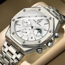 Relógio masculino relógio masculino banda de aço multifuncional relógio à prova dwaterproof água moda Dial relógio quart