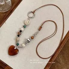 Amor frisado pingente colar feminino longo trançado corda corrente acessórios