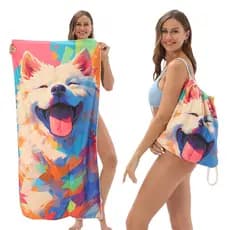 Toalha de praia dobrável dois em um, toalha impressa, bolsa de armazenamento de uma peça, portátil, tapete de praia, fér