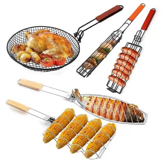 Portátil de aço inoxidável cão quente churrasco clipe acampamento ao ar livre piquenique churrasco malha Rack salsicha c