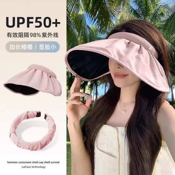 Verão novo estilo chapéu de sol feminino chapéu de sol Anti-ultravioleta Casual grande borda bandana estilo escudo vazio