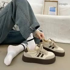 [Novo estilo moderno] Calçados esportivos casuais femininos de sola grossa malha aumentada respirável All-Match sapatos