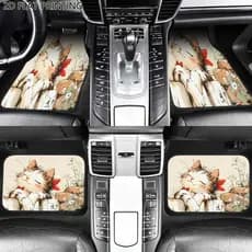 4 peças de tapetes de pés de carro com padrão de arco vermelho de gato fofo, tapetes de carro, tapetes de carro, tapetes
