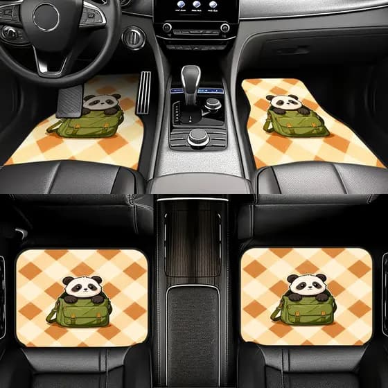 4PC Panda detecta mochila verde tapetes de pés de carro com tema bonito, tapetes de pés de carro dianteiros antiderrapan