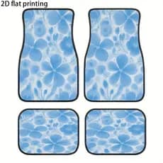 Tapetes de carro de 4 peças, textura de vidro transparente de flor azul claro, tapetes universais de carro, adequados pa