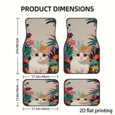 JIT, 4 peças de tapetes para pés de carro, padrões de gatos e flores tropicais, tapetes universais de carro, acessórios