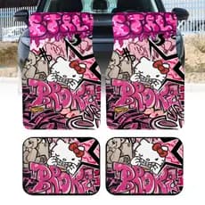 Tapete de chão de novo estilo 4 unidades estilo de rua legal tapete de pé de carro com tema Hello Kitty, tapete interno