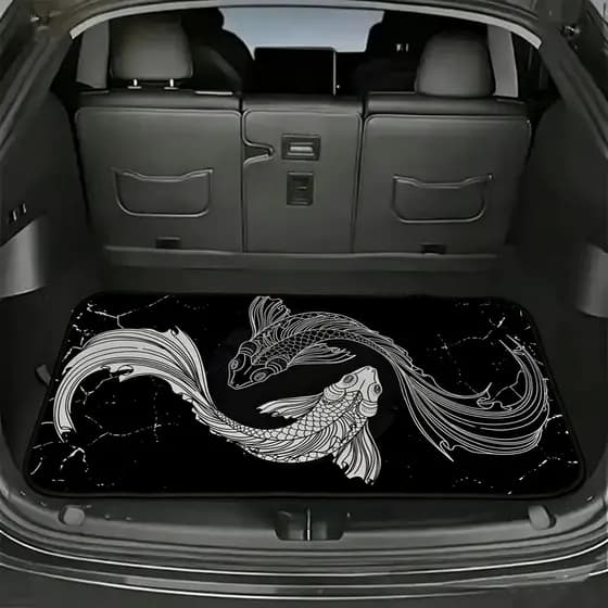 Conjunto de 1 peça de tapete de porta-malas de carro, plano 2D, tapete de porta-malas de carro preto de carpa minimalist