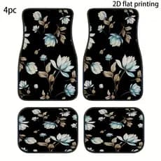 JIT, 4 peças de tapetes para pés de carro, padrões de fundo de flor azul, tapetes universais de carro, acessórios de dec
