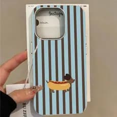 Capinha para iPhone 17/16/15/14/13/12 Pro Max Capa para Listrada Azul e Marrom com Cachorro Anti-Impacto