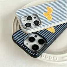 Capinha para iPhone 17/16/15/14/13/12 Pro Max Capa Listrada Azul com Laranjas Anti-Impacto