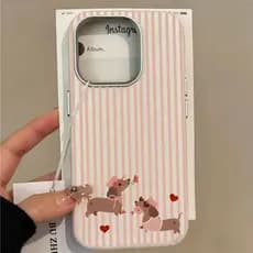 Capinha para iPhone 17/16/15/14/13/12 Pro Max Capa para celular com estampa de dachshund rosa e branco listrado