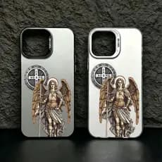 Anti-derrapante Capinha para iPhone 17/16/15 Pro Max Capa com Arcanjo São Miguel Estilo Vintage Anti-Impacto