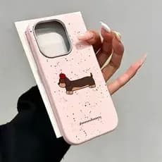 Capinha para iPhone 17/16/15/14/13/12 Pro Max Capa Rosa com Cachorro Salsicha Anti-Impacto