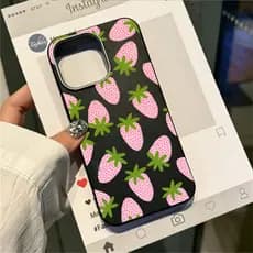 Capinha para iPhone 17/16/15/14/13/12 Pro Max Capa Preta com Morangos Anti-Impacto
