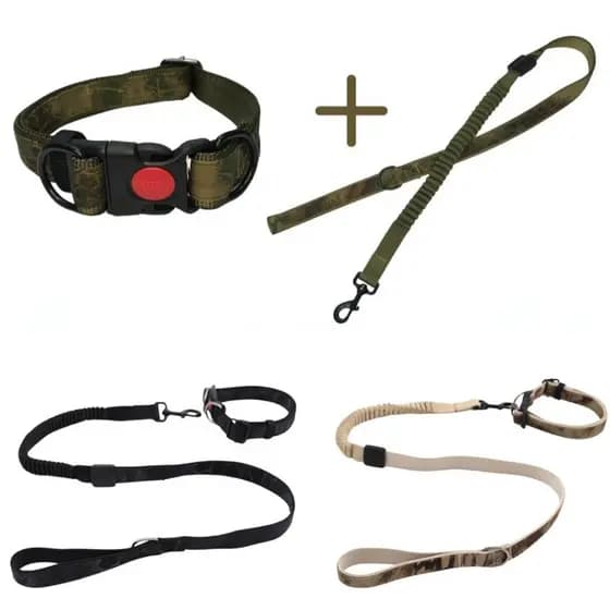 Kit Coleira e Guia Anti-Impacto Reforçado com Trava de Segurança Confortável Para Cães Médio e Grande LR-0269