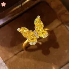 ❤ Popular anel de borboleta dourada senhoras bonito Design simples moda luz luxo jóias de noivado