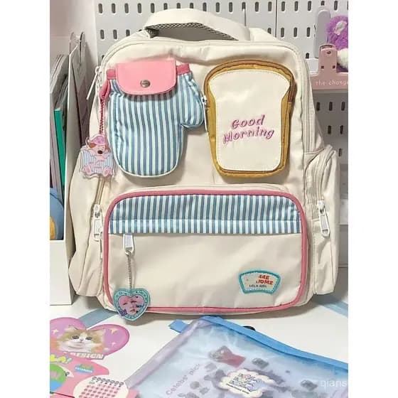Mochila Good Morning Toast, mochila escolar fofa para meninas, mochila escolar para estudantes do ensino médio de grande