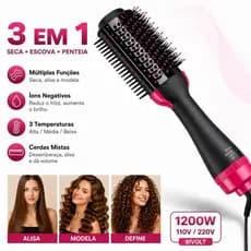 Escova 110V/220V para Cabelo Secador e Chapinha 2 em 1 - Alisa e Enrola em 5 Minutos