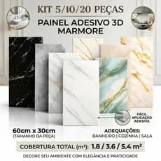 Kit5-20Placas Adesiva Mármore 3D Revestimento Autocolante Decoração Quarto Sala Banheiro Impermeável