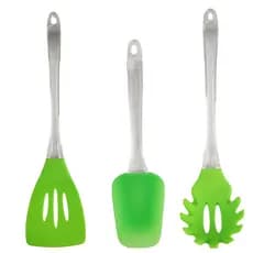 Utensilio de Cozinha Kit 3 Peças Espatula Escumadeira Colher Massa Arroz Receita Refeiçao Silicone