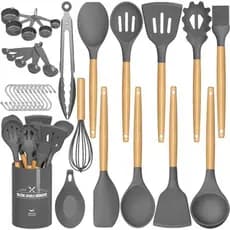 Conjunto De Utensílios De Cozinha De Chef Umite , Espátula Silicone Antiaderente De 33 Peças Com Suporte , Cabo De Madei