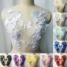1 Peças Aplique de Renda Bordado Costura Pérolas Flor Tecido de Tule Colar Patchwork Vestido de Noiva Roupas de Noiva DI