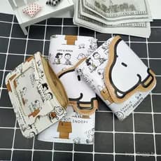 Carteira Fofa Snoopy Longa e Curta para Meninas, Carteira de Moedas em PU com Coração, Estilo Dobrável de Carteira Fofa