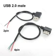 30cm 5V USB 2.0 2 4 Pinos Fio diy Conector Macho plug Jack Direito Anjo Cotovelo Carga De Energia Extensão Cabo Adaptado